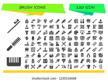 Vector icons pack of 120 filled brush icons. Simple modern icons about  - Toothbrush, Comb, Soap, Paint tube, Brushes, Paint brush, Pliers, Pen, Brush, Paint palette, Make up
