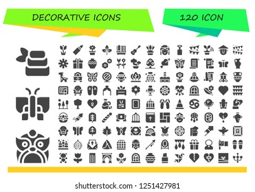 Vector icons pack of 120 filled decorative icons. Simple modern icons about  - Zen, Dragon, Butterfly, Tulip, Lipstick, Flower, Leaf, Cage, Acoustic guitar, Native american, Mirror