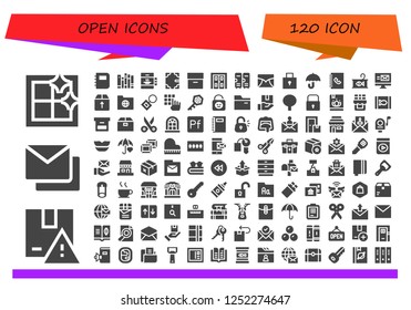 Vector icons pack of 120 filled open icons. Simple modern icons about  - Clean window, Package, Mails, Notebook, Books, Elevator, Book, Archive, Double door, Lockers, Email, Padlock