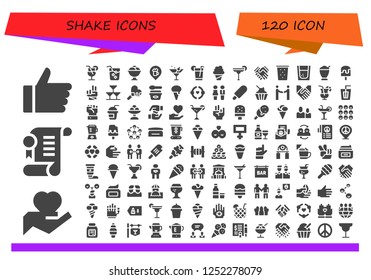 Vector icons pack of 120 filled shake icons. Simple modern icons about  - Hand, Agreement, Cocktail, Drink, Ice cream, Bar, Martini, Shake hands, Tequila, Milkshake, Drinks, Friendship