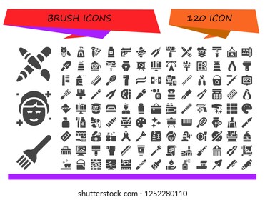 Vector icons pack of 120 filled brush icons. Simple modern icons about  - Graphic design, Brush, Makeup, Nail clippers, Soap, Brushes, Toothpaste, Gun, Artist, Pliers, Roller