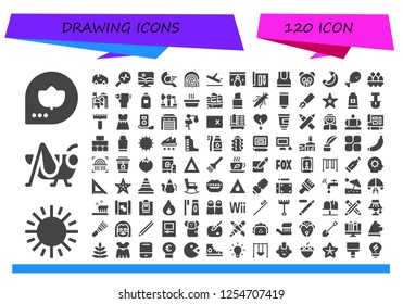 Vector icons pack of 120 filled drawing icons. Simple modern icons about  - Fall, Sun, Grasshopper, Car, Stats, Photoshop, Bird, Fingerprint, Plane, Idea, Architecture, Tank top