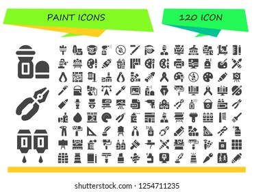 Vector icons pack of 120 filled paint icons. Simple modern icons about  - Deodorant, Cartridge, Pliers, Painting brush, Ink, Paint bucket, Spray, Eyeliner, Eyebrow pencil, Artist