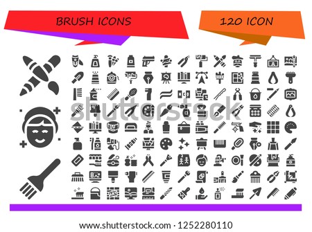 Vector icons pack of 120 filled brush icons. Simple modern icons about  - Graphic design, Brush, Makeup, Nail clippers, Soap, Brushes, Toothpaste, Gun, Artist, Pliers, Roller