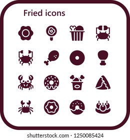 Vector icons pack of 16 filled fried icons. Simple modern icons about  - Fried egg, Chicken, Crab, Chicken leg, Donut, Fried chicken, Samosa, Bitterballen