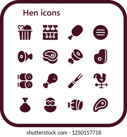 Vector icons pack of 16 filled hen icons. Simple modern icons about  - Chicken, Farming, Meat, Salami, Cock, Chick