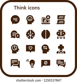 Vector icons pack of 16 filled think icons. Simple modern icons about  - Chat, Mind, Conversation, Brain, Psychology, Idea