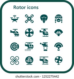 Vector icons pack of 16 filled rotor icons. Simple modern icons about  - Drone, Fan, Helicopter, Propeller, Brake disc