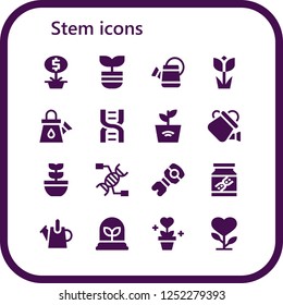 Vector icons pack of 16 filled stem icons. Simple modern icons about  - Plant, Watering can, Tulip, Dna, Stem