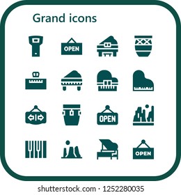 Vector icons pack of 16 filled grand icons. Simple modern icons about  - Opener, Open, Piano, Conga, Canyon