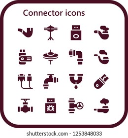Vector icons pack of 16 filled connector icons. Simple modern icons about  - Pipe, Cymbals, Usb, Pipes, Cable