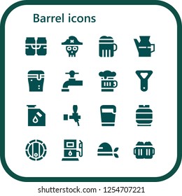 Vector icons pack of 16 filled barrel icons. Simple modern icons about  - Beer, Pirate, Oil, Beer tap, Bottle opener, Gas, Barrel, Gas station, Beers