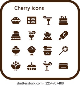 Vector icons pack of 16 filled cherry icons. Simple modern icons about  - Cake, Cupcake, Cocktail, Popsicle, Ice cream, Sweet, Blossom, Cream