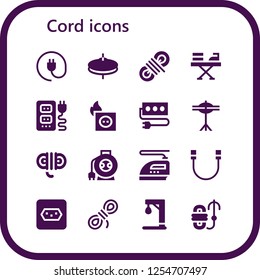 Vector icons pack of 16 filled cord icons. Simple modern icons about  - Plug, Cymbals, Rope, Iron, Socket, Wire, Gallow