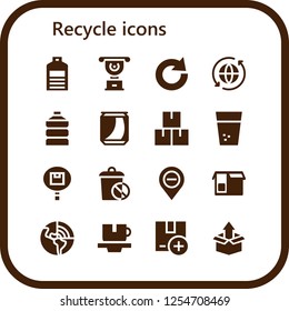 Vector icons pack of 16 filled recycle icons. Simple modern icons about  - Water bottle, Cup, Redo, Sync, Water, Can, Package, Trash, Diminish, Geothermal