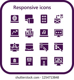 Vector icons pack of 16 filled responsive icons. Simple modern icons about  - Laptop, Responsive, Tablet, Web design, Computer
