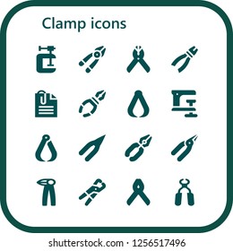 Vector icons pack of 16 filled clamp icons. Simple modern icons about  - Clamp, Plier, Pliers, Paperclip