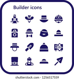 Vector icons pack of 16 filled builder icons. Simple modern icons about  - Worker, Hat, Helmet, Foundation, Trowel