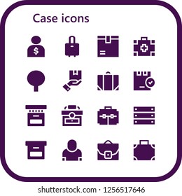 Vector icons pack of 16 filled case icons. Simple modern icons about  - Salesman, Suitcase, Package, Medical kit, Baggage, Box, Briefcase, Case