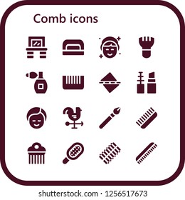 Vector icons pack of 16 filled comb icons. Simple modern icons about  - Vanity, Nail dryer, Makeup, Perfume, Comb, Straighten, Make up, Cock, Hair curler