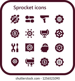 Vector icons pack of 16 filled sprocket icons. Simple modern icons about  - Settings, Saddle, Setting