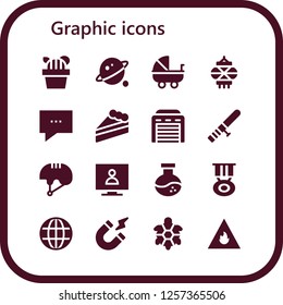 Vector icons pack of 16 filled graphic icons. Simple modern icons about  - Cactus, Orbit, Stroller, Lantern, Chat, Cake, Garage, Baton, Helmet, Television, Flask, Medal, Earth grid