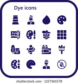 Vector icons pack of 16 filled dye icons. Simple modern icons about  - Paint, Artist, Paint drop, Palette, Painting brush, Ink, Paint palette