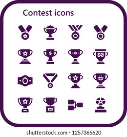 Vector icons pack of 16 filled contest icons. Simple modern icons about  - Medal, Trophy, Champion belt, Competition