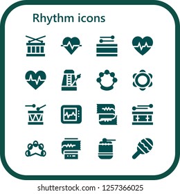 Vector icons pack of 16 filled rhythm icons. Simple modern icons about  - Drum, Cardiogram, Metronome, Tambourine, Electrocardiogram, Maraca