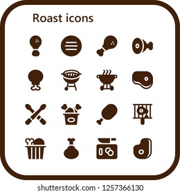 Vector icons pack of 16 filled roast icons. Simple modern icons about  - Fried chicken, Meat, Chicken, Chicken leg, Bbq, Steak, Drumsticks, Chop
