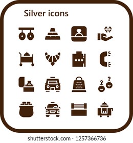 Vector icons pack of 16 filled silver icons. Simple modern icons about  - Rings, Ingots, Ring, Jewelry, Room service, Jewel, Hip flask, Taxi, Grater, Earrings, Gold