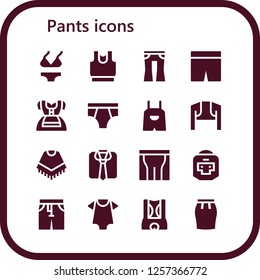 Vector icons pack of 16 filled pants icons. Simple modern icons about  - Bikini, Clothes, Jeans, Shorts, Dirndl, Underwear, Overall, Bolero, Poncho, Pants, Boxer, Baby clothes
