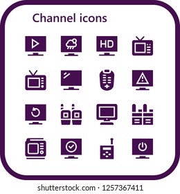 Vector icons pack of 16 filled channel icons. Simple modern icons about  - Television, Remote control, Walkie talkie, Tv