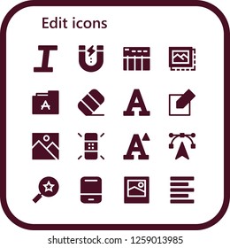 Vector icons pack of 16 filled edit icons. Simple modern icons about  - Italic, Content, Data table, Image, Font, Eraser, Edit, Edit tools, Favorites, Left alignment