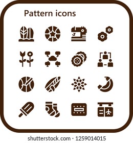 Vector icons pack of 16 filled pattern icons. Simple modern icons about  - Surfboard, Basketball, Sewing, Flowers, Flower, Network, Biscuit, Snowflake, Banana, Popsicle, Socks