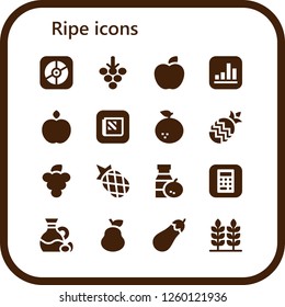 Vector icons pack of 16 filled ripe icons. Simple modern icons about  - Apple, Grapes, Orange, Pineapple, Juice, Olive, Pear, Eggplant, Wheat