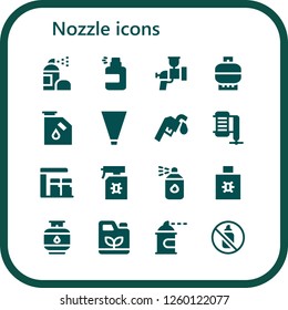 Vector icons pack of 16 filled nozzle icons. Simple modern icons about  - Spray, Airbrush, Gas, Piping bag, Gas station, Compressor, Paint spray, Gasoline, Spray paint, Aerosol