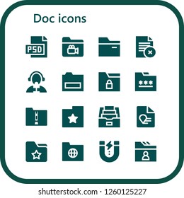 Vector icons pack of 16 filled doc icons. Simple modern icons about  - Psd, Folder, Reporter, Report, Content