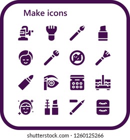 Vector icons pack of 16 filled make icons. Simple modern icons about  - Polisher, Makeup, Lipstick, No photo, Eyebrow pencil, Eye shadow, Sewing box, Make up, Eyeliner, Eyelash