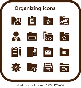 Vector icons pack of 16 filled organizing icons. Simple modern icons about  - Folder, Notepad, Manager, Management
