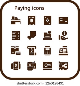 Vector icons pack of 16 filled paying icons. Simple modern icons about  - Cash machine, Invoice, Card, Cheque, Receipt, Payment method, Cashier, Payment, Payment terminal