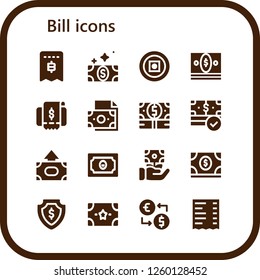 Vector icons pack of 16 filled bill icons. Simple modern icons about  - Invoice, Bill, Money, Money exchange, Receipt