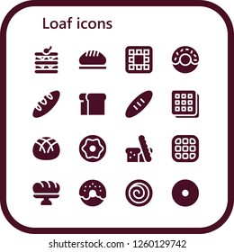 Vector icons pack of 16 filled loaf icons. Simple modern icons about  - Waffle, Bread, Donut, Baguette, Cinnamon roll