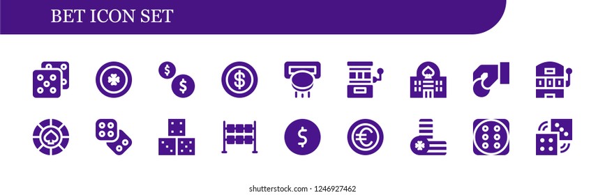 Vector icons pack of 18 filled bet icons. Simple modern icons about  - Dice, Coin, Coins, Slot machine, Casino, Dices
