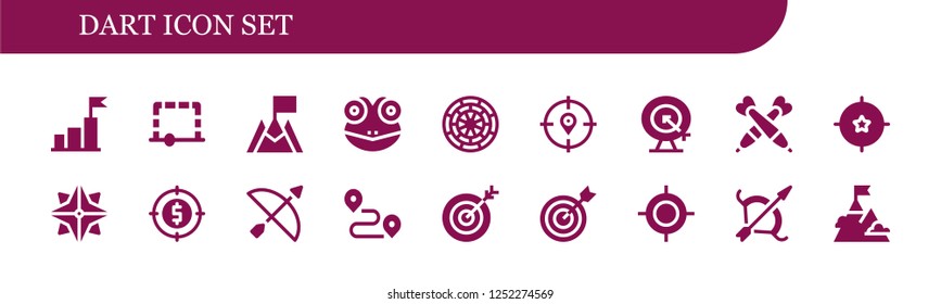 Vector icons pack of 18 filled dart icons. Simple modern icons about  - Goal, Frog, Dart board, Target, Darts, Makibishi, Archery, Track