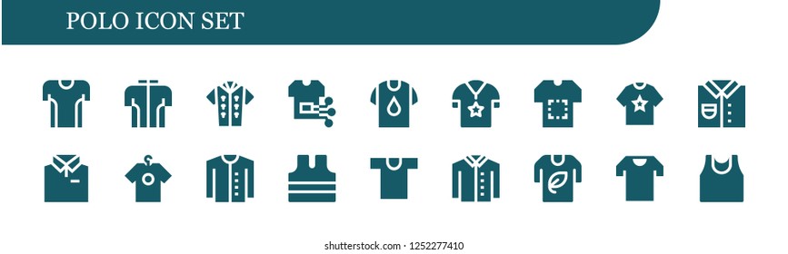 Vector icons pack of 18 filled polo icons. Simple modern icons about  - Tshirt, Shirt, Cardigan, Sleeveless shirt, Sport shirt