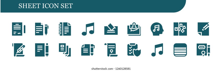 Vector icons pack of 18 filled sheet icons. Simple modern icons about  - Contract, Notes, Music, Note, Paper, Trifold, Agreement