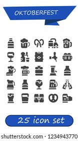 Vector icons pack of 25 filled oktoberfest icons. Simple modern icons about  - Beer, Pretzel, Beers, Beer keg