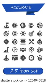 Vector icons pack of 25 filled accurate icons. Simple modern icons about  - Goal, Target, Dartboard, Stopwatch, Center alignment, Darts, Stopclock, Chronometer, Watch, Stop watch