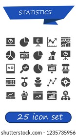 Vector icons pack of 25 filled statistics icons. Simple modern icons about  - Analytics, Pie chart, Presentation, Line chart, Graphic, Graph, Stats, Ads, Chart, Growth, Diagram
